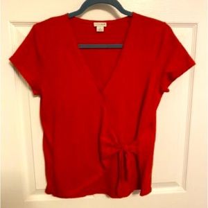 J. by J. Crew Red Wrap Tie Tee V-Neck